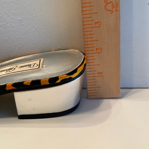 Diane Gilman leopard orange black sequin square toe chunky block heel slides - Picture 4 of 16